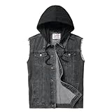 Ginsiom Men's Denim Vest,Sleeveless Jean Hooded Jacket Ripped Stretchy Sleeve Less Fashion Battle Vest for Men with Hood