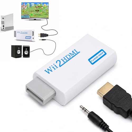 ZXNJA Adaptateur Wii vers Hdmi 720/1080p HD avec Sortie Audio 3,5 Mm, Adaptateur Hdmi Wii pour Monitor Beamer TV (Blanc)