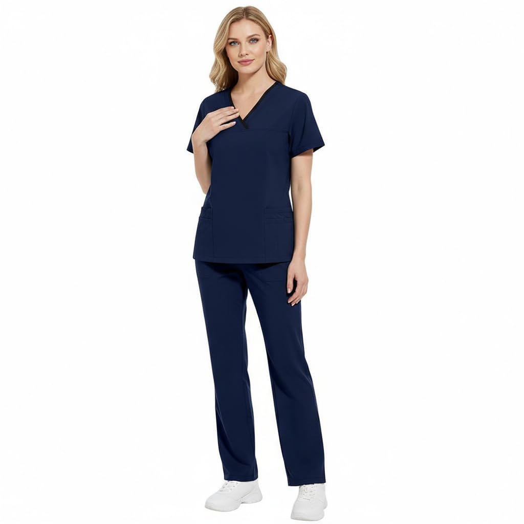 Scrubs dla kobiet Split Suit dekolt w serek top i spodnie do biegania z czterema kieszeniami czysty kolor szybkoschnące medyczne mundury pielęgniarskie DK51