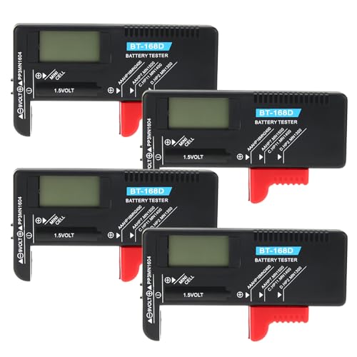 Batterietester, 4 Stück Batterie Tester, Batterietester Für Alle Batterien, BT-168D Batterie Testgerät, 9v Batterie Prüfgerät, Haushalt Ziffern Zeigen Batterie Tester, Einfach Zu Tragen Und Ablesbare