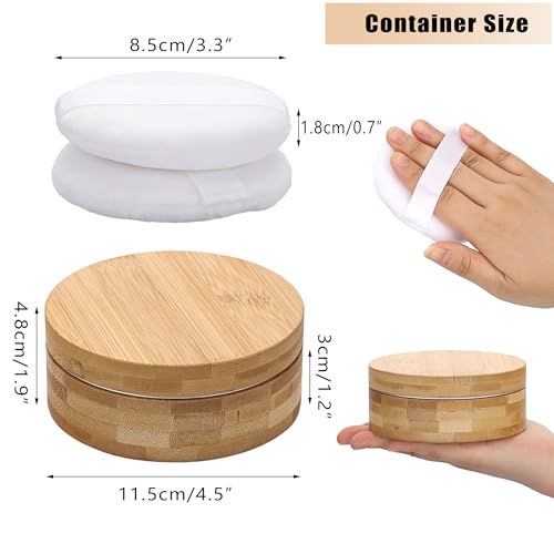 Grande houppette à poudre et récipient ELLDOO boîte vide en bambou pot aluminium pour femme - 2