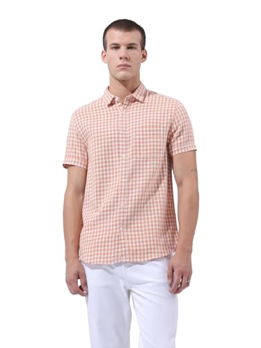 Chemise décontractée manches mi-longues homme orange vêtement été taille XL