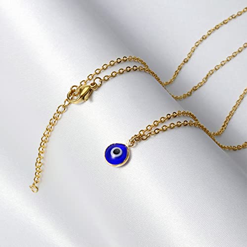 Evil Eye Necklace,Stainless Steel Chain With Blue Glass Eye Pendant For Women Men Boys Girls (Tiny Evil Eye) #TOP3