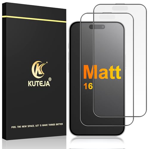 Kuteja Matt Panzer Schutz Glas für iPhone 16 [2 Stück] 9H Härte Full Screen Matte Schutzfolie Anti-Fingerabdruck Blendschutz Anti-Kratzen Gehärtetem Glas Displayschutzfolie