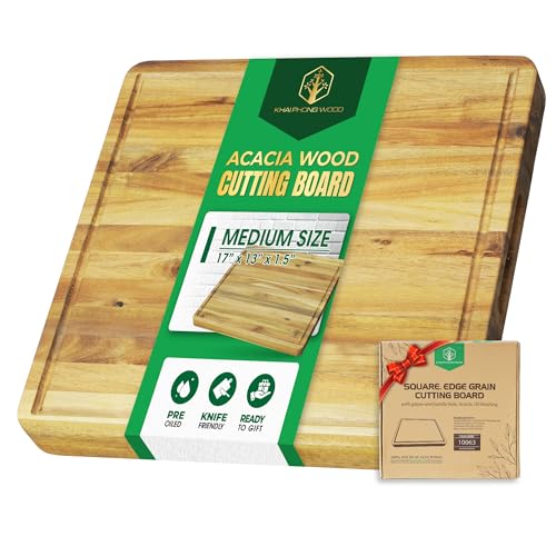 Tabla de cortar cuadrada de madera Acacia 14x14 pulgadas miniatura 1