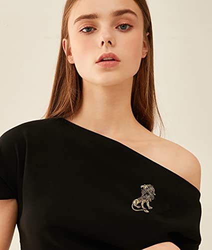 Image of Vintage Lion Brooch Pin for Women Girls Men Antique Gold Tone Wild Animal Brooches Lapel Pins Dress Costume Accessories Boho Halloween Holiday Decor Jewelry Gift Souvenir for Friend Father Uncle