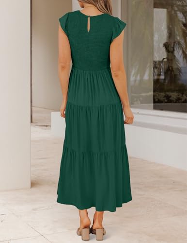 Image of ZESICA Women's 2026 Summer Casual Flutter Short Sleeve Smocked Midi Dress