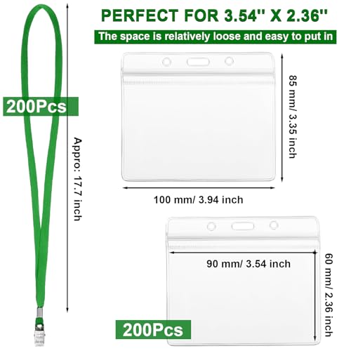 Image of Marspark 200 Sets 4 inchx3 inch Name Badge Holder with Lanyard Bulk, Blue