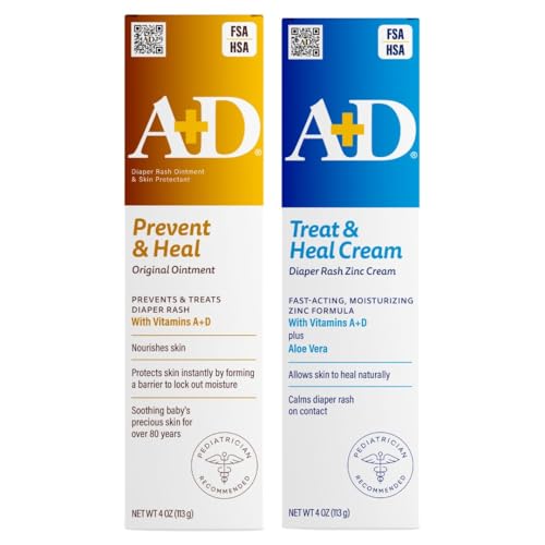 A+D Original Diaper Rash Ointment + Zinc Oxide Diaper Rash Cream 4oz Variety Pack - Prevents & Treats - Moisturizing Skin Protectant With Vitamins A & D