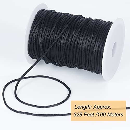 Image of Tenn Well 3mm Satin Cord, 328 Feet Silky Nylon Rattail Cord for Macrame Projects, Dream Catchers, Chinese Knotting, Arts and Crafts Black (Pack of 2)