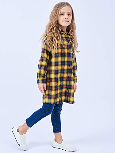 OCHENTA Girls' Long Sleeve Button Down Plaid Flannel Shirt Dress4