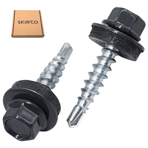 SKIR’CO (50 Stück) Dachschrauben, Sechskantkopf, 4,8 x 25 mm, lackierte selbstbohrende Schrauben mit EPDM Unterlegscheiben (Anthrazitgrau RAL 7016)