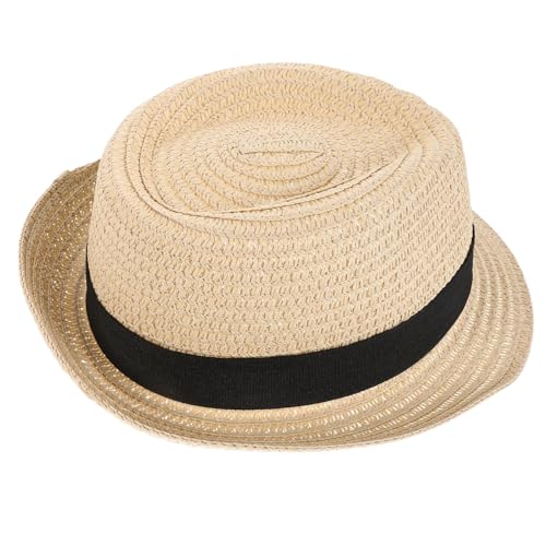 Didiseaon Toddler Summer Straw Hat: Boys Breathable Jazz Sun Hat with Adjustable Strap Kids Beach Cap for Outdoor Activities Beige
