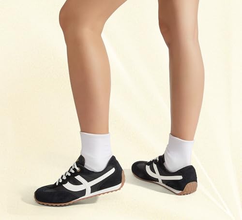 LUCKY STEP Women's Fashion Sneakers - Casual Retro Running Shoes - Non Slip Lightweight Trendy Comfortable Walking Footwear(10 M US Black/White)