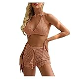  Damen Tankini Set Bauchweg Zweiteiler Push Up Badeanzug mit Shorts Elegant mit Verstellbare Träger Bademode für Urlaub Damen Tankini Badeanzug Two Piece Push Up Bademode Bikini Set Damen Push Up High Cut Badeanzug High Waist Crossover Bademode Bikini Oberteil und Wickel Bikinihose Sexy Tiefer V Ausschnitt Sportlich Zweiteiliger Strandbikini 