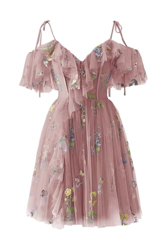 Women's Homecoming Dresses Short Flower Embroidery Tulle Formal Prom Dresses for Teens