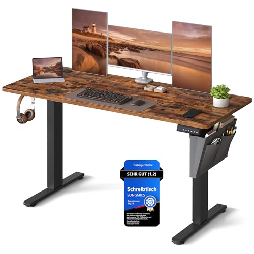 SONGMICS Höhenverstellbarer Schreibtisch elektrisch, 140 x 60 cm, stufenlos verstellbar, Memory-Funktion mit 4 Höhen, vintagebraun LSD134K01