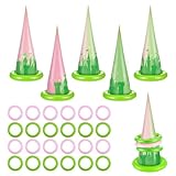 Jenaai 30 Pcs 6 Set Pink and Green Color Inflatable Hat Ring Toss Witch Party Favors Carnival Supply Include 6 Cones 24 Toss Rings for Pink and Green Themed Party Supplies Decoration