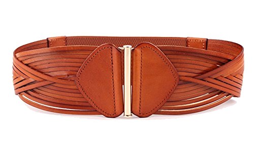 Women's Genuie Leather Wide Waist Belts Elastic Stretchy Retro Cinch Belt