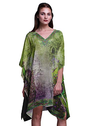 Phagun Vert Paon Mughal Robe mi-Longue Camouflage Kaki pour Femmes Beach Beach-S-L Cover