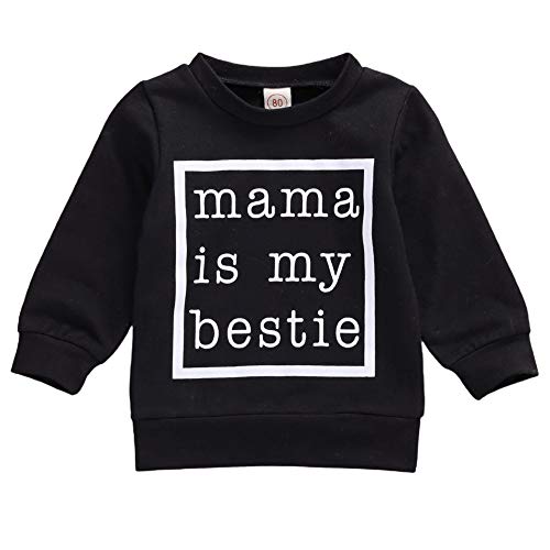 Honganda Toddler Baby Boy Girl Letters Print Crewneck Sweatshirt Long Sleeve Casual Pullover Tops Fall Clothes (Mama is My Bestie Black, 5-6T)