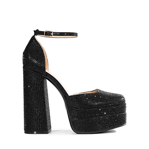 Image of DREAM PAIRS Women's High Chunky Platform Closed Toe Block Heels Square Toe Ankle Strap Dress Wedding Party Pumps Shoes Aurelia
