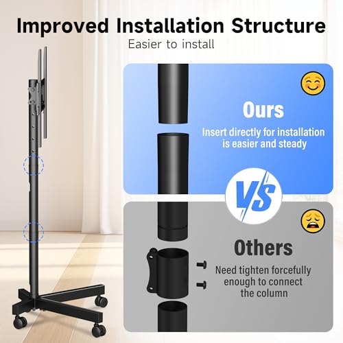 Image of XINLEI Mobile TV Stand on Wheels for Most 21-60 Inch Flat /Curved Screens TVs, Height Adjustable Rolling TV Cart, up to 77 lbs, Max VESA 400x400, ML55SE