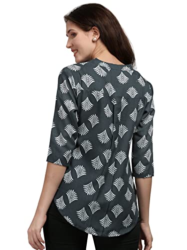 Image of NAINVISH Cotton Blend Tops for Women | Tops for Women Printed Shirt Top for Women Slim Fit | Office Wear Tops for Women | Mandarin Collar Top