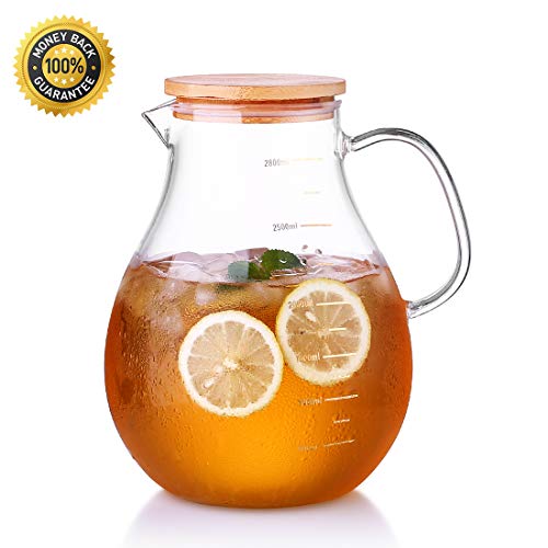 95 Ounce Large Glass Pitcher with Lid and Handle - Heat Resistant Borosilicate