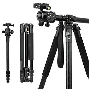 Camera Tripod & Monopod for DSLR, 62'' Professional Horizontal Arm Tripod with 360 Rotatable Metal Ball Head, 4 Sections Heavy Duty Compact Aluminum Alloy Tripod for Travel and Work.
