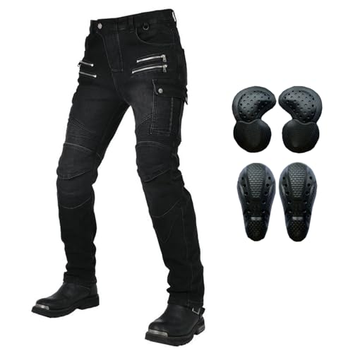HOMDECR Pantaloni Moto Uomo/Donna, Jeans Moto In Aramide, Pantaloni Da Moto Con Protezioni,- Versione Invernali/Estivi (Nero,XL)