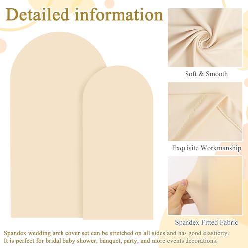 Image of FOTSHARER Beige Wedding Arch Cover 6FT 7.2FT Spandex Fit Arch Covers Stretchy Backdrop Set of 2 Balloon Arch Stand Cover Chiara Arched Backdrop Cover for Baby Shower Birthday Party Decorations