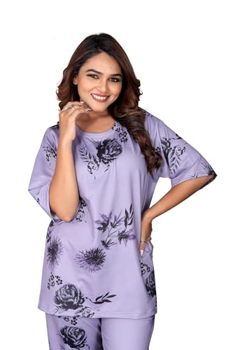 Image of Women's Pajama Set with Top & Pants|| Korean Night Wear|| Loose Fit Home Wear || Lightweight Printed Set || Soft & Comfy Girls & Women