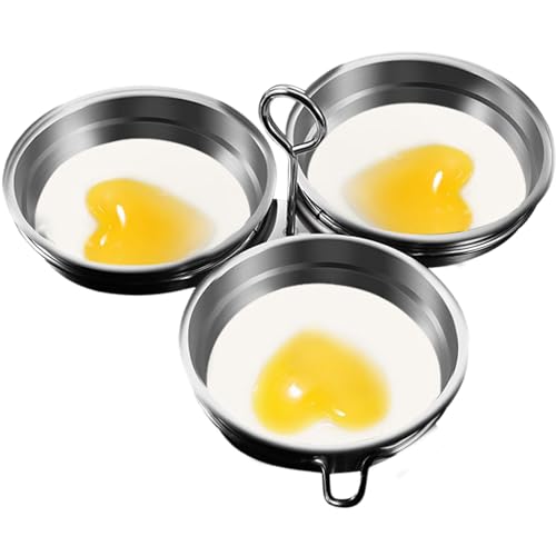 Poached Egg Cooker, Stainless Steel Egg Poacher, 3-Cup Poached Egg Cooker, Nonstick Egg Poacher Cups, Egg Poaching Pan with Rack and Handle for Microwave Oven Stovetop, Heart-shape, Egg Poaching Pan