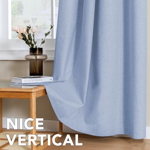 Image of H.VERSAILTEX Linen Curtains 100% Blackout Curtains for Bedroom 84 inch Long Full Light Blocking Nature Linen Blended Window Curtains for Living Room Nickel Grommet (2 Panels, Heathered Chambray Blue)