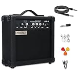 Demusea 20W Electric Bass Guitar Amplifier Black Bass Amp Portable Travel Mini Practice Headphone Jack Aux Treble Middle Bass Mp3 with 3m Noiseless Cable Adapter Picks Aux Cable Earphone