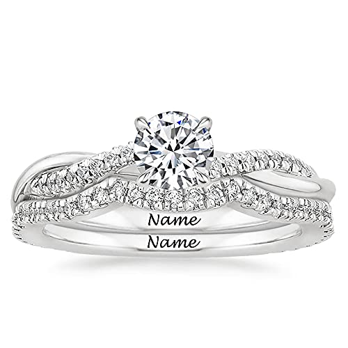 SISGEM Moissanite Bridal Ring Set, 9ct/14ct/18ct White Gold Plated Wedding Sets, 1ct Moissanite Mainstone with Infinity Split Shank Set, Personalised Ring, for Her Women Engagement Wedding (Size N)