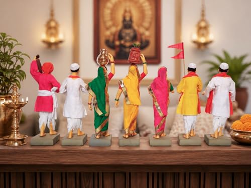 Image of Handmade Terracotta Pandharpur Warkari Set of 7| Premium Finish 6 Inch Clay Figurines for Home Mandir, Golu Display and Gifting