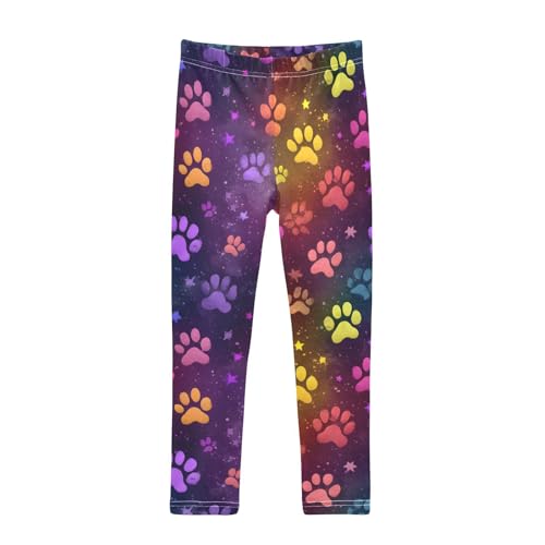 Colorful Glitter Dog Paw Girls Leggings Ultra Soft Compression Yoga Gym Pants for Kids 4-10T
