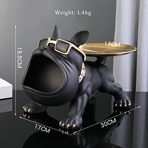 French Bulldog Resin Statue Tray Key Bowl, Animal Sculpture Desk Storage Home Decor In The Living Room, Bedroom Office Snack Tray (Style 5, Black) #TOP1