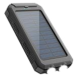 Solar Charger 30000mAH Portable Power Bank External Backup Battery Power Pack Charger with Dual USB/LED Flashlight/Compass Compatible with iOS & Android, Tablet, Suitable for Outdoor Camping