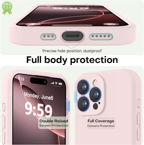 Image of DIZORO Compatible with iPhone 15 PRO MAX Camera Protection Case 6.7, Slim Liquid Silicone 3 Layers Full Covered Soft Gel Rubber Phone Case Protective Cover - Baby Pink