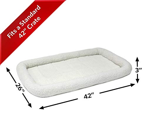 Image of MidWest Homes for Pets QuietTime Dog Bed - White Fleece Bolster, Ultra-Soft and Machine Washable, Fits 42-Inch Crates and Carriers, for Large Breed Dogs