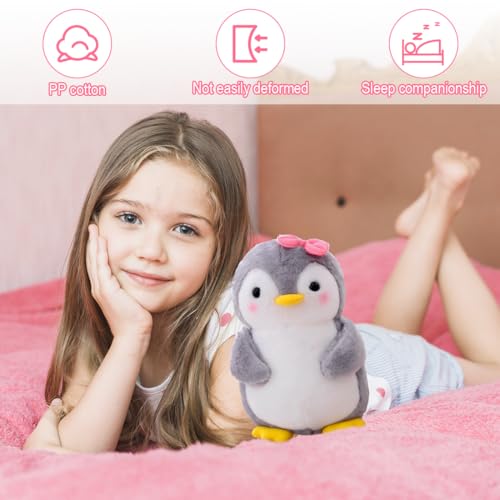 Aurasky Plüschtier Pinguin Spielzeug, 25 cm, Pinguin mit Rosa, Fliege, Kissen, Plüschfigur, Geschenk für Kinder und Erwachsene