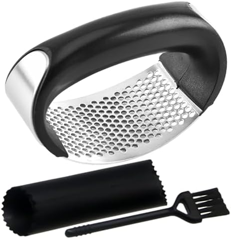 Presse-ail à Bascule En Acier Inoxydable Avec éplucheur En Silicone Et Brosse De Nettoyage