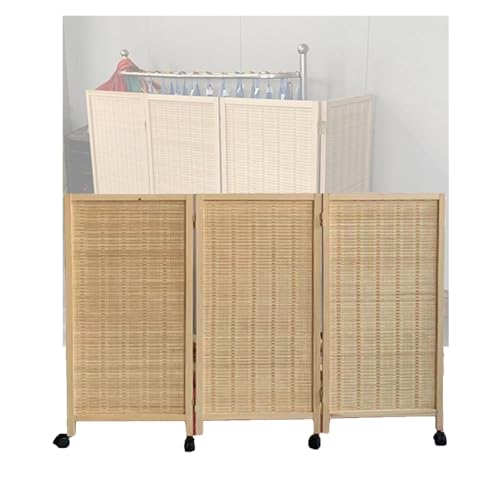 ショートルームディバイダー、3/4/5/6/7/8パネルポータブル折りたたみ式パーティション、織り遮光木製プライバシースクリーン、移動式プーリー付き(100x40cm-3 panels)