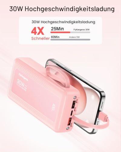 Powerbank 27000mAh mit 4 integrierten Kabel, 30W USB C Schnellladefunktion – Ansicht 2