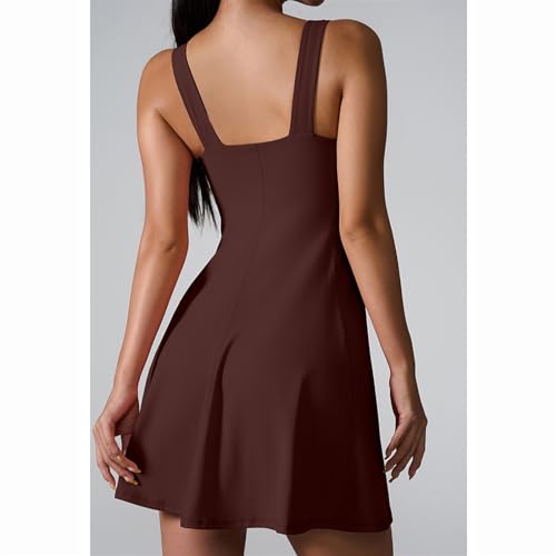 Vestido feminino de golfe tênis esportivo esportivo com bolso separado, Marrom, M