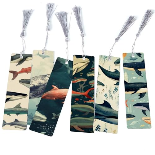 Marque-pages motif baleine lot de 6 en carton pour livres