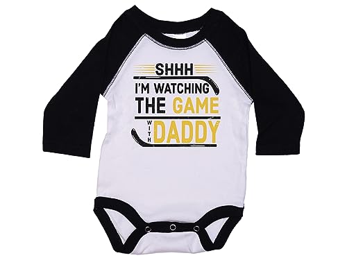 Ebenezer Fire Hockey Raglan Onesie/Shh I'm watching The Game With Daddy/Baby Bodysuit